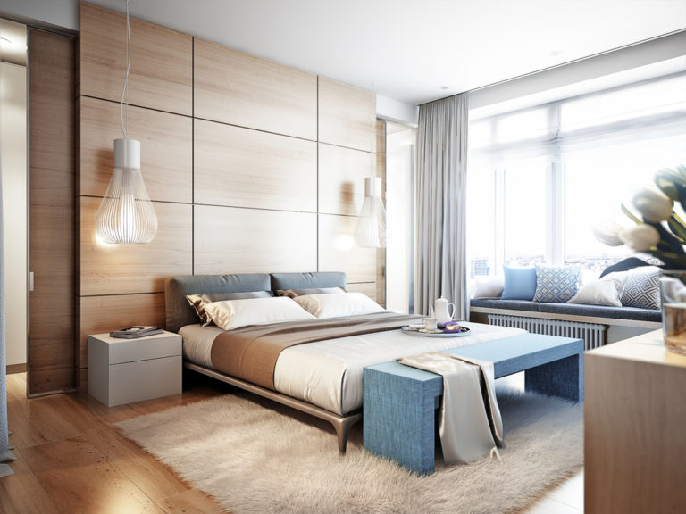 Bright,And,Cozy,Modern,Bedroom,With,Dressing,Room,,Large,Window